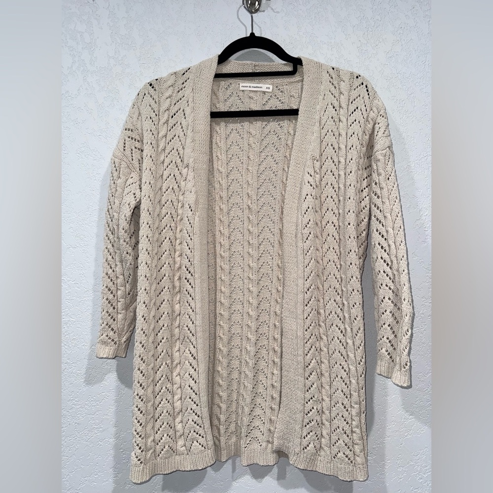 Moon and Madison Open-Knit Cream Cardigan